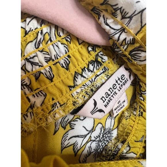 Nanette Nanette Lepore Size 6 Yellow Floral Midi Dress Ruffle High Neck Collar - Picture 4 of 5